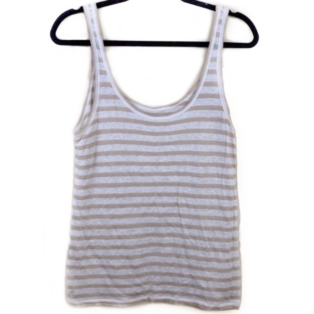 J Crew linen tan/cream stripe scoopneck basic tank